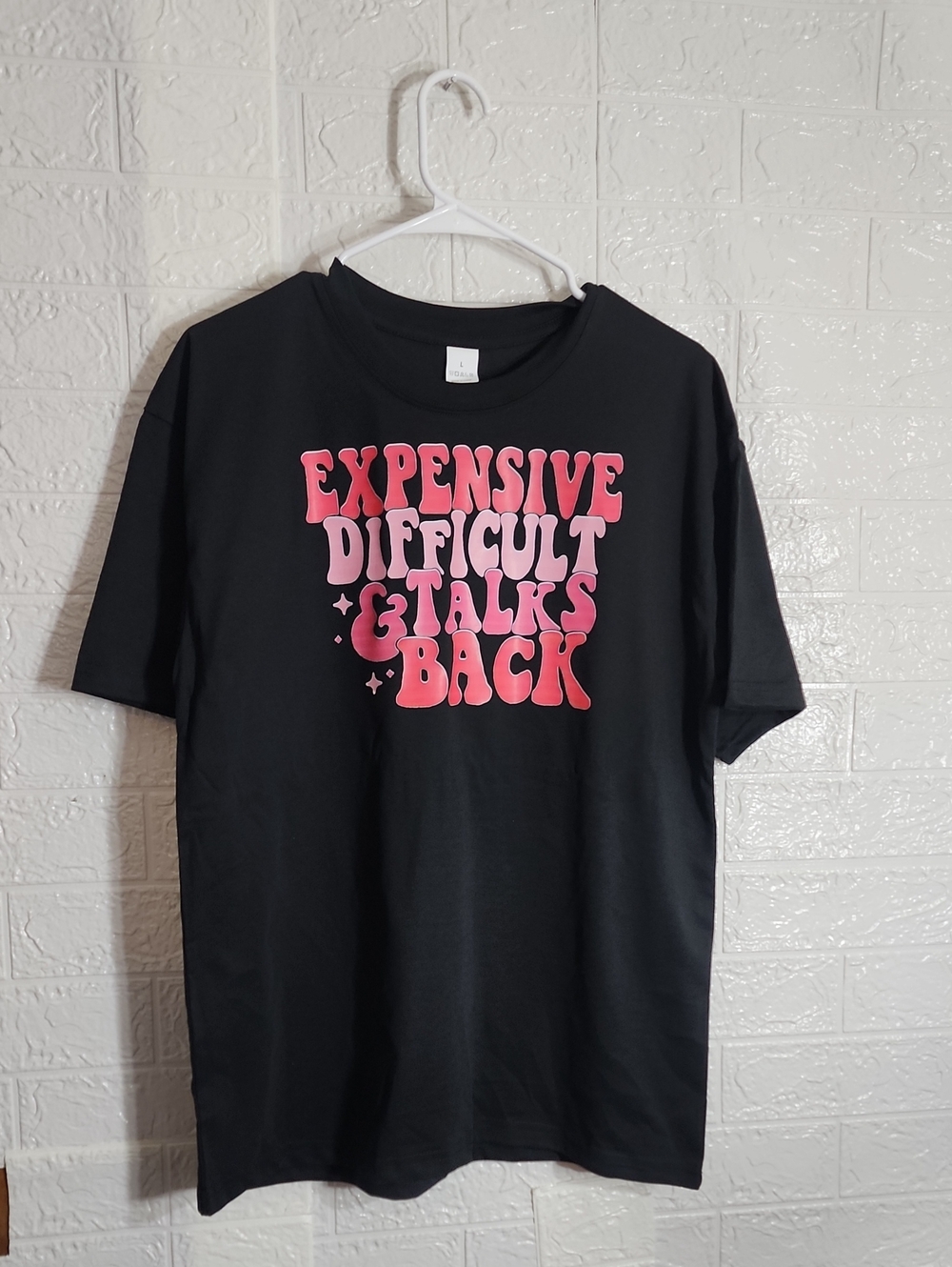 Black Graphic Tee with Pink Retro Slogan